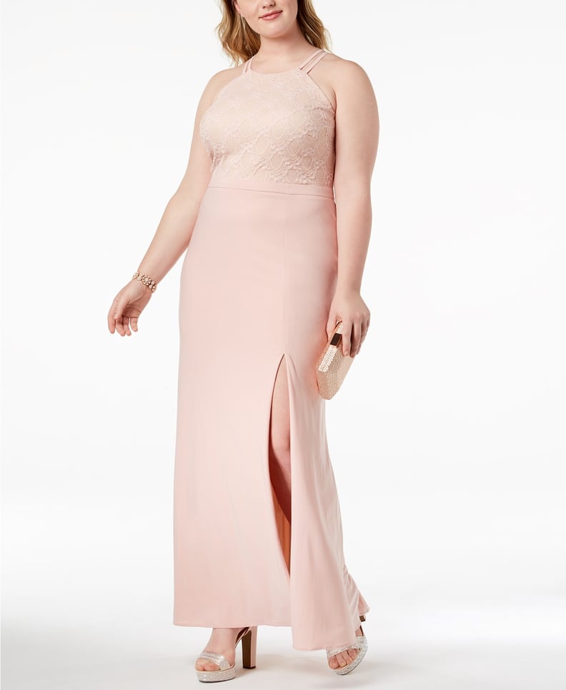 Morgan & Company Lace-Bodice Halter Gown