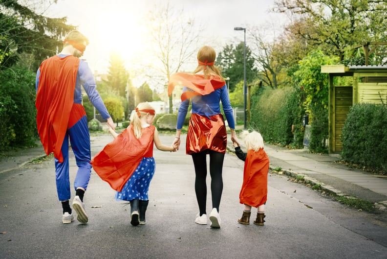 Scandinavian family dressed as everyday heroes