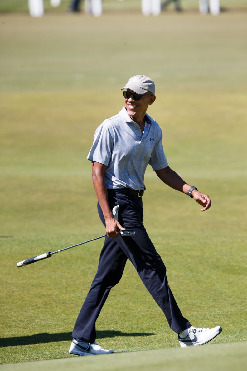 Here he is ready for another round of golf in Scotland.