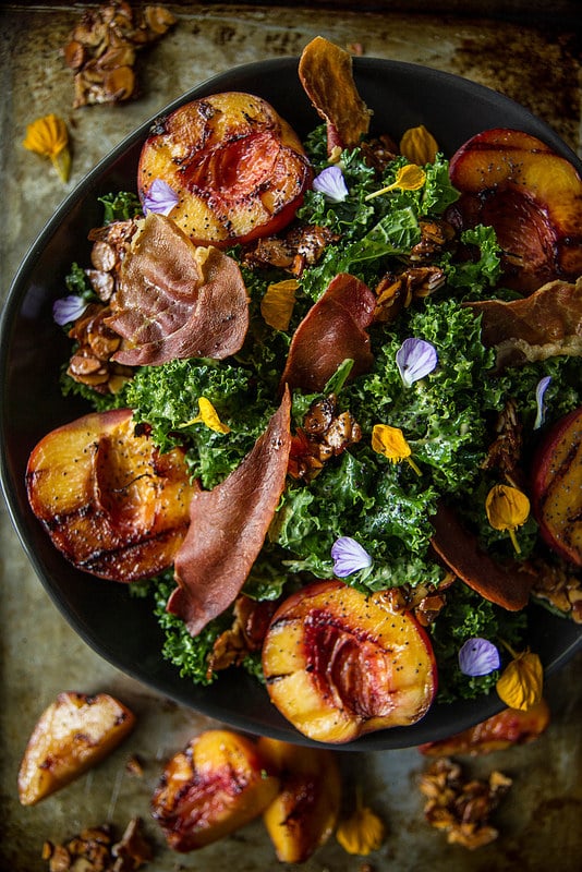 Grilled Peach Kale Salad With Crispy Prosciutto