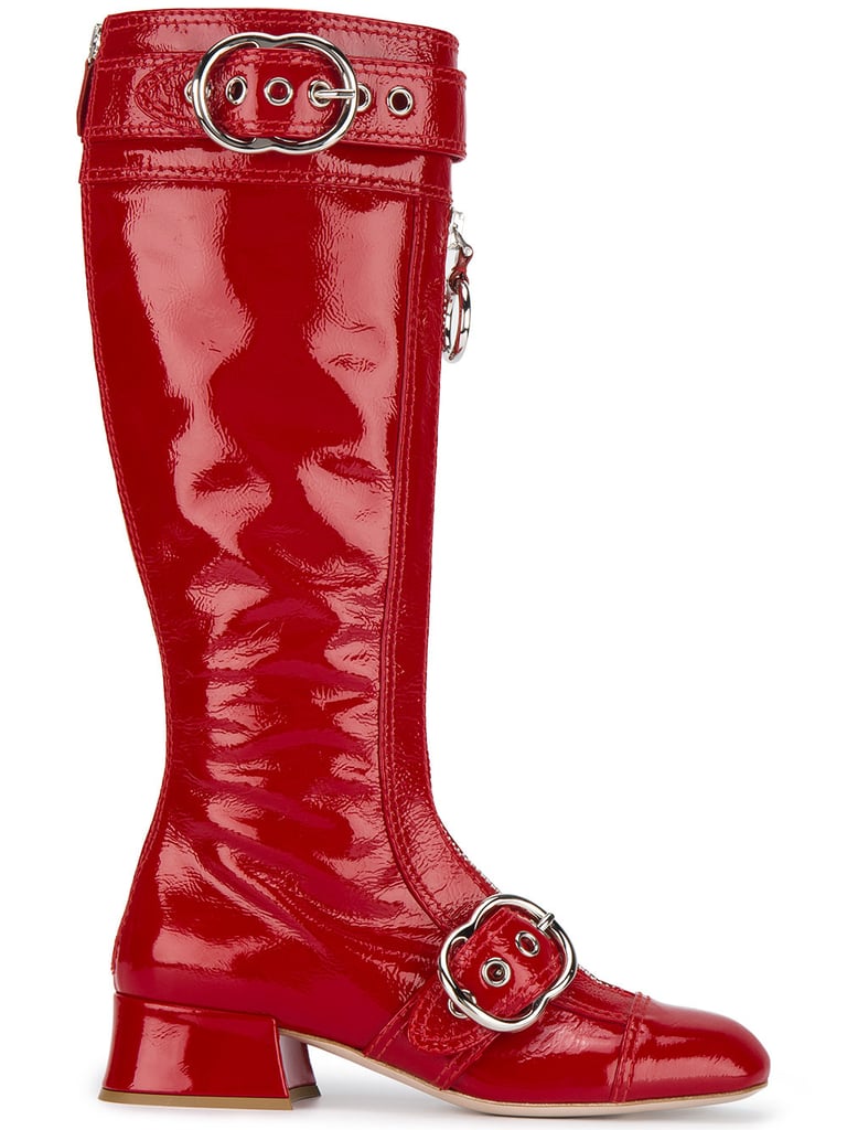 Miu Miu Red Patent Leather Zipper Knee Boots