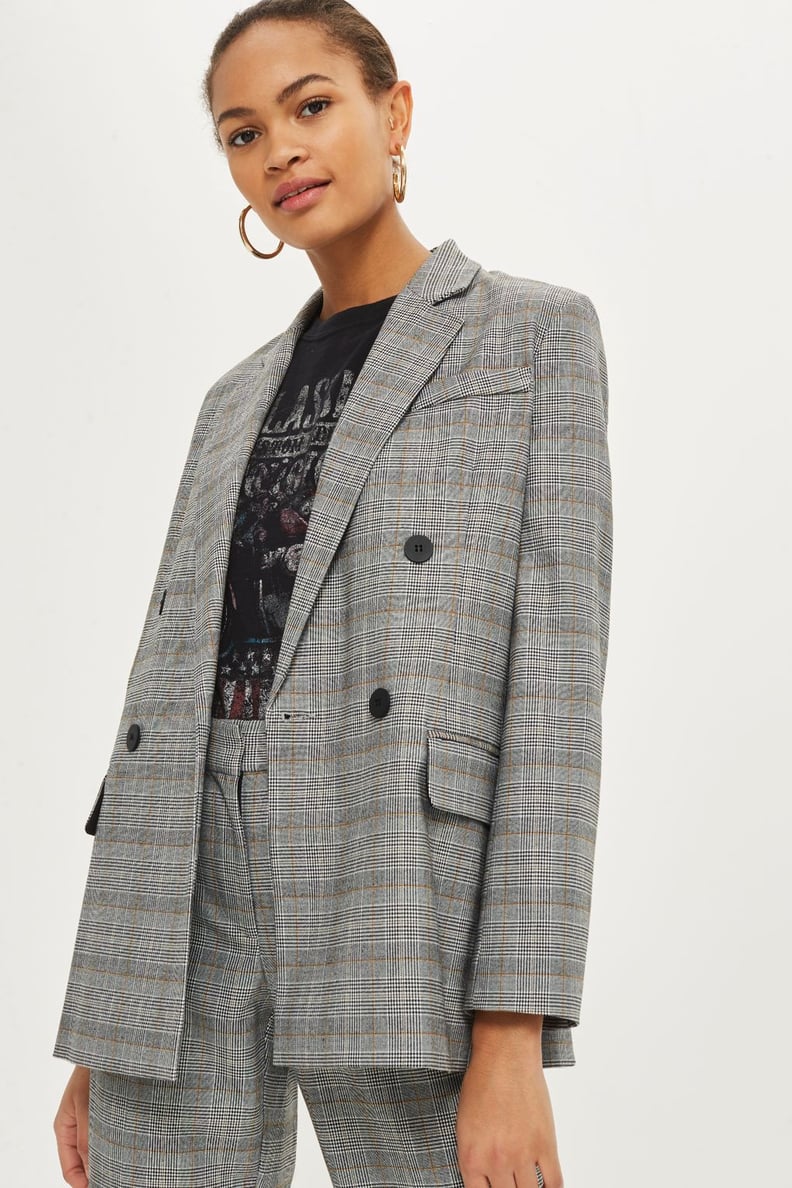 Topshop Checked Double Breasted Jacket