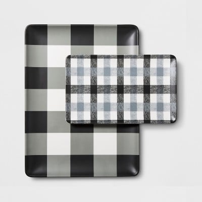 Melamine Plaid Serving Tray Set
