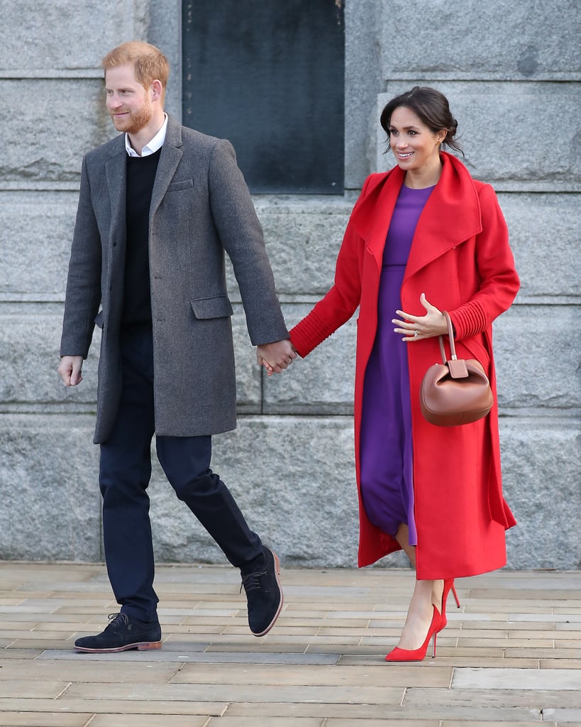 Meghan Markle Red and Purple Outfit Birkenhead January 2018