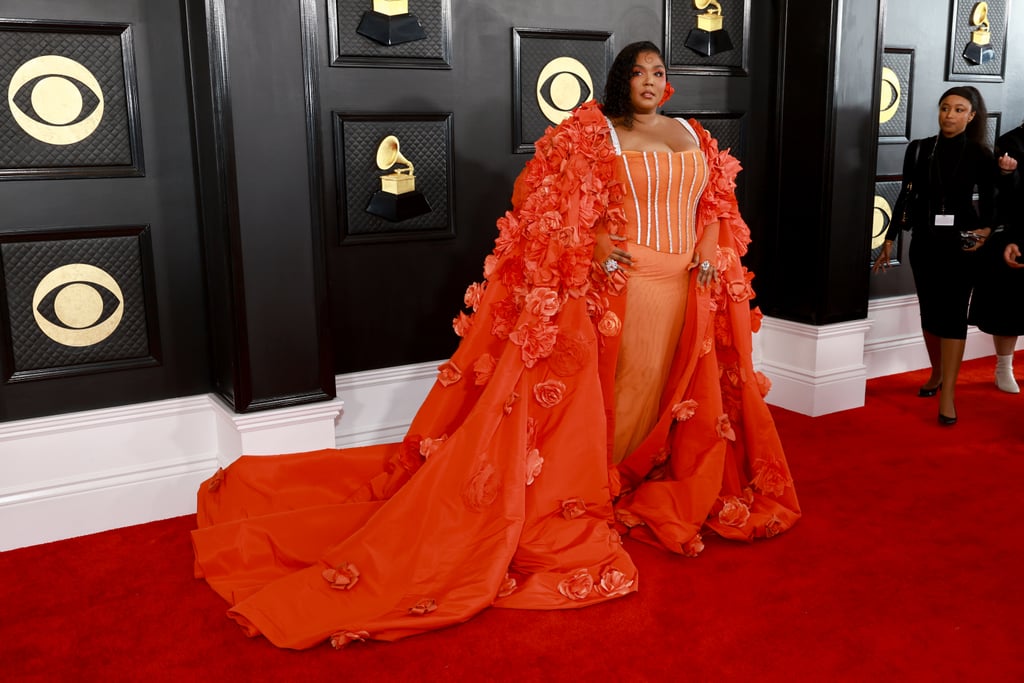 Lizzo's Floral Cape Dress at the Grammys 2023 | Photos