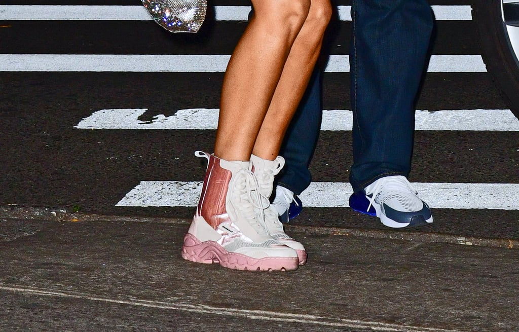 Bella Hadid Sheer Dress and Sneakers 