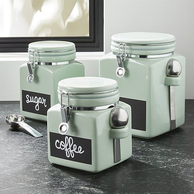 Crate & Barrel Pistachio Clamp Canisters