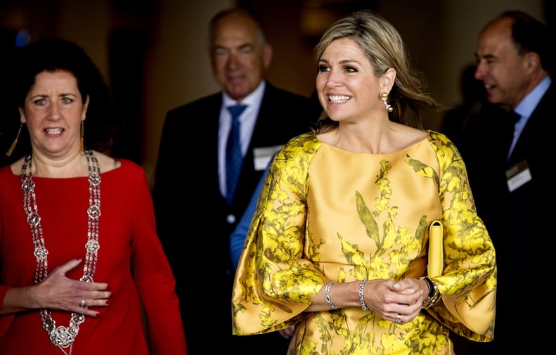 Queen Maxima's Gold Natan Couture Bell-Sleeved Dress