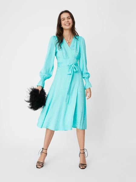 Kitri Claire Mint Daisy Jacquard Wrap Dress