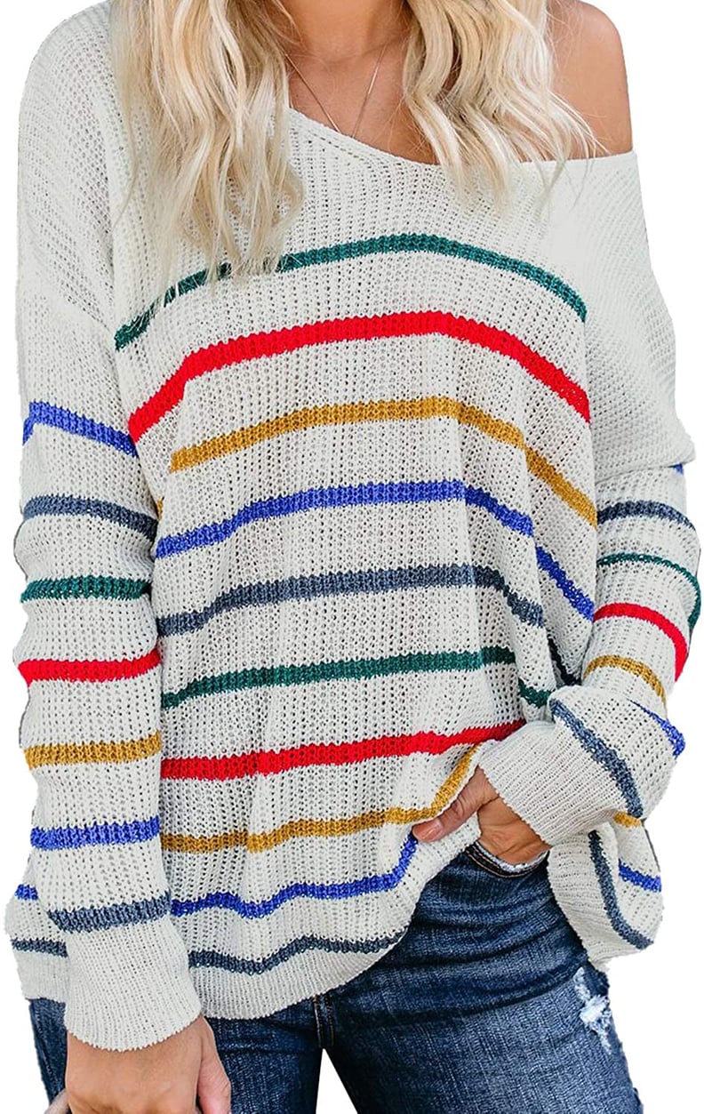 Actloe Lightweight Rainbow-Striped Pullover