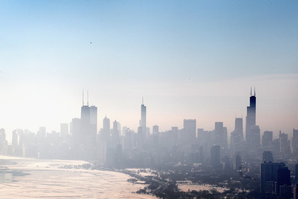 Ice covered the Lake Michigan shoreline in Chicago, IL.