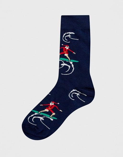 ASOS Design Christmas Socks With Surfing Santa