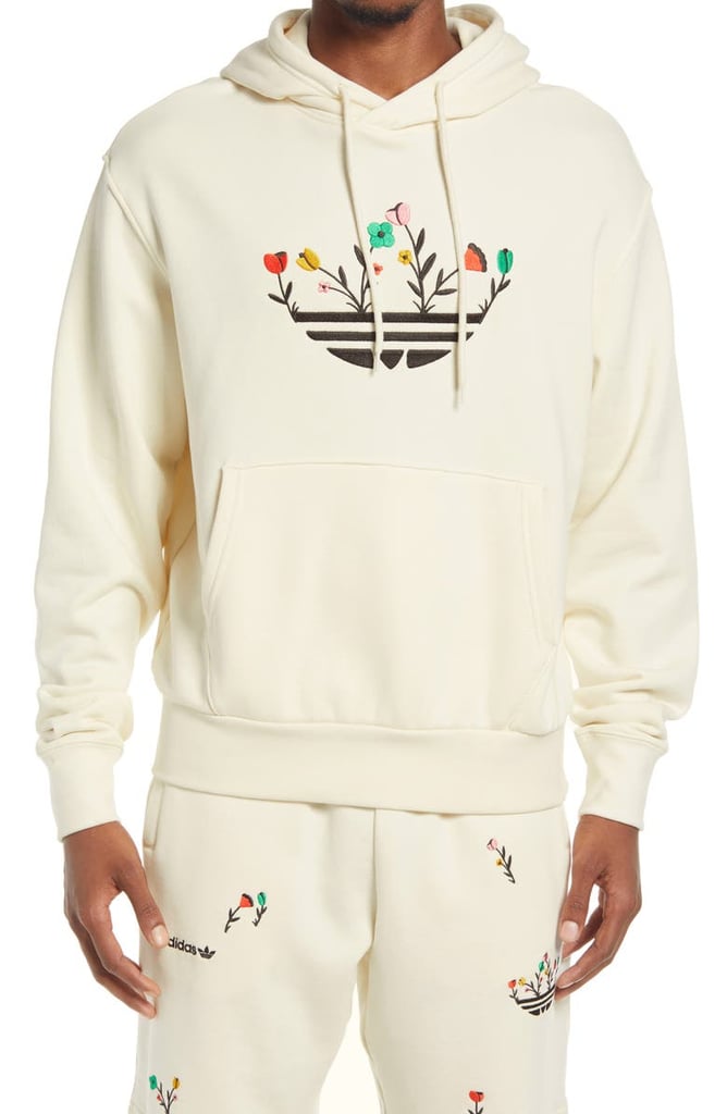 Adidas Embroidered Floral Trefoil Organic Cotton Graphic Hoodie