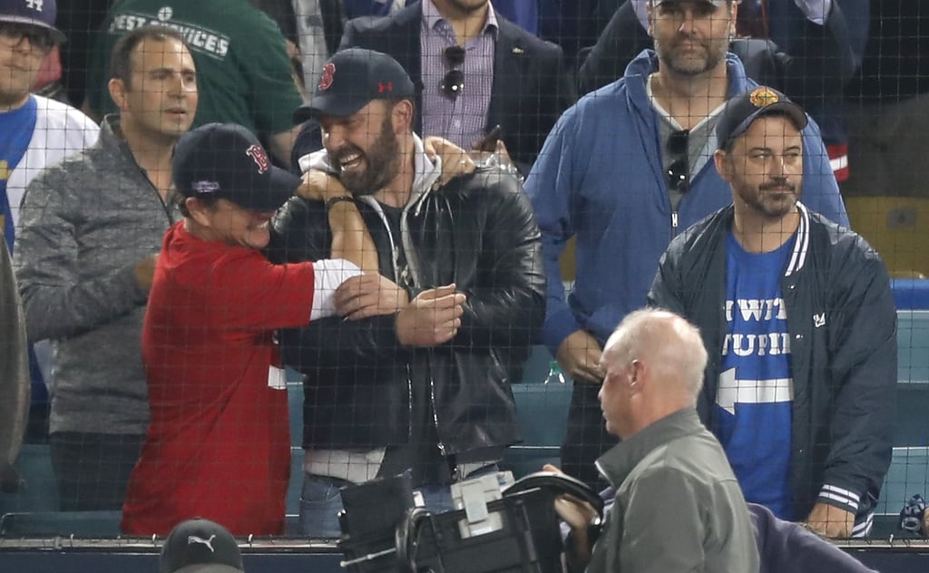 Matt Damon, Jimmy Kimmel, and Ben Affleck at World Series