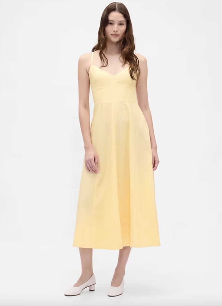 Gap Linen-Blend Seamed Corset Midi Dress