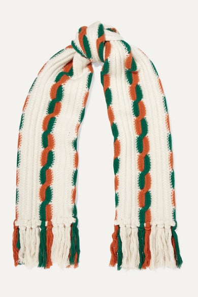 Gucci Fringed Cable-Knit Wool Scarf