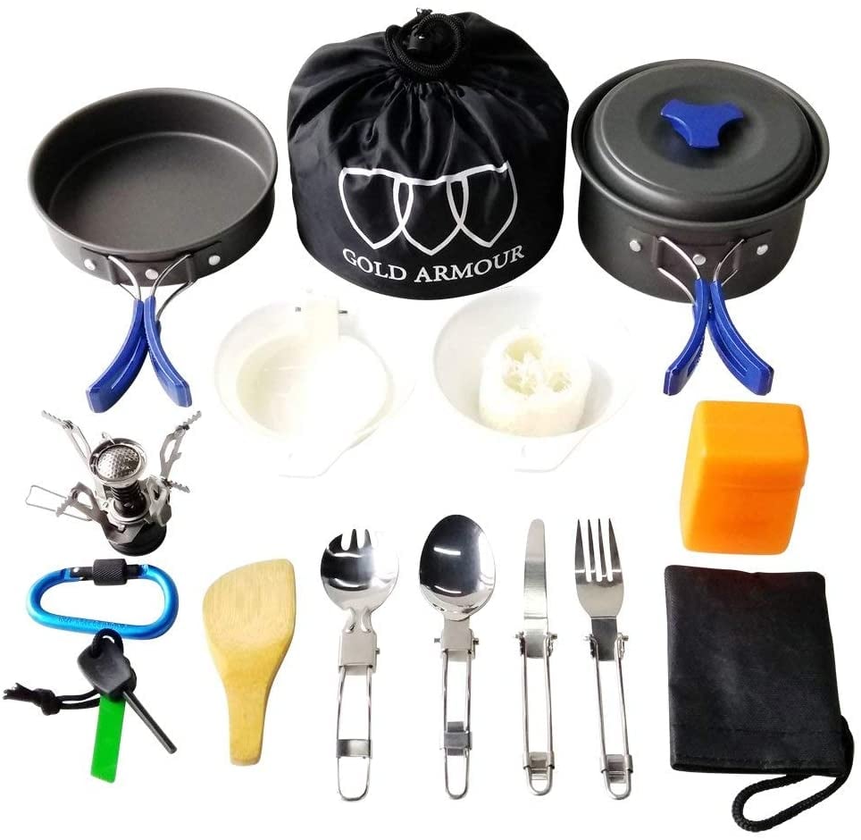 Gold Armour 17 Pieces Camping Cookware Mess Kit