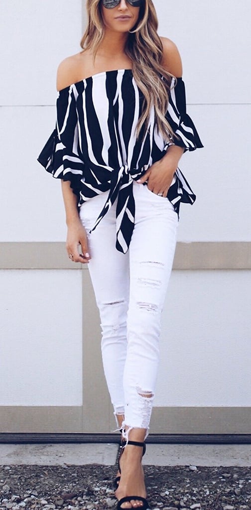 Asvivid Striped Off-Shoulder Top