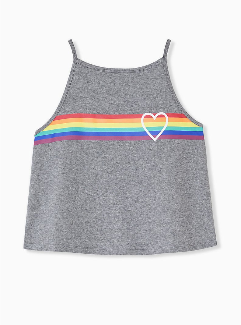 Torrid Celebrate Love Heather Grey Heart & Rainbow Stripe Crop Foxy Cami