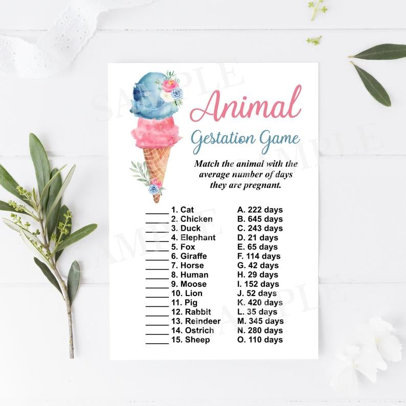 Free Printable Baby Shower Games Animal Gestation