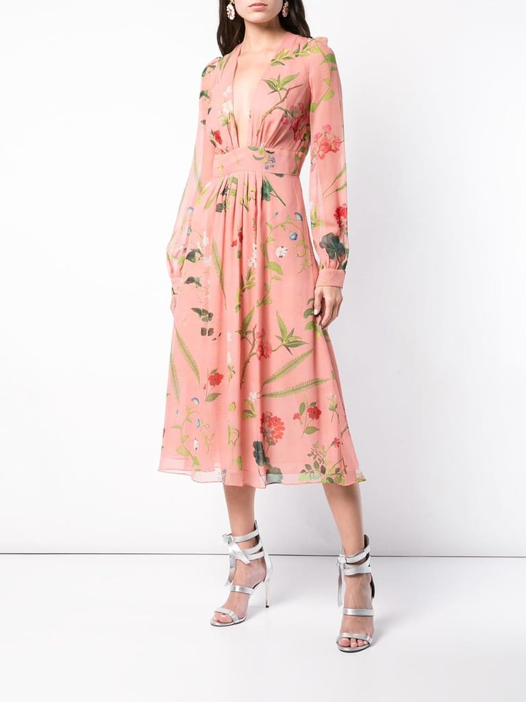 Oscar de la Renta Floral Print Midi Dress