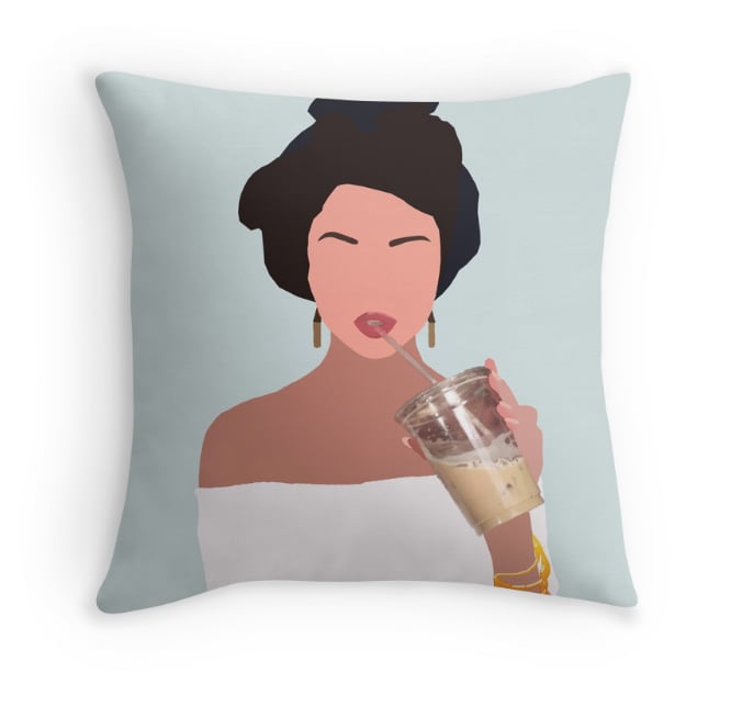 <product href="https://www.redbubble.com/people/artmoonist/works/22927874-minimalist-portrait-of-selena-gomez-and-her-iced-coffee?grid_pos=1&p=throw-pillow">Selena Gomez Outline Throw Pillow</product> (starting at $20)</p>