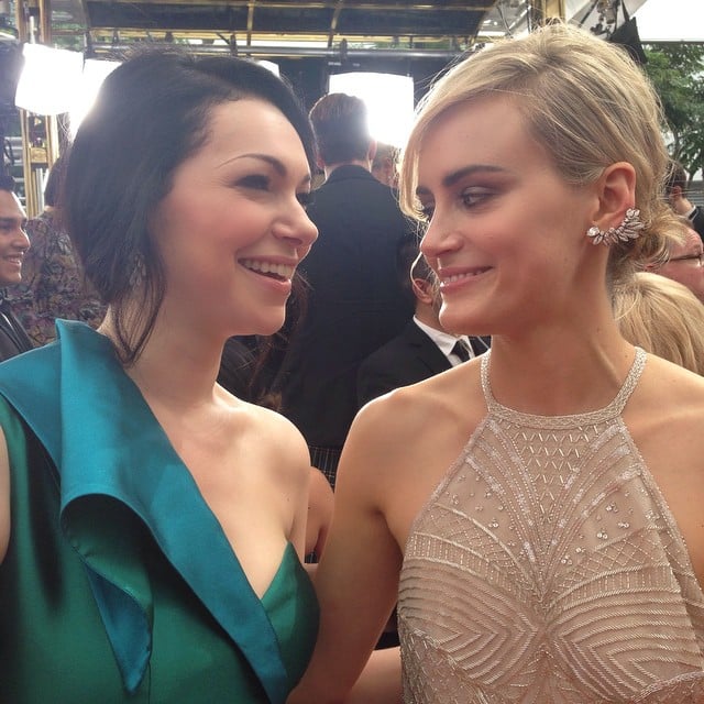 Laura Prepon shared a laugh on the Emmys red carpet with her Orange Is the New Black costar Taylor Schilling. 
Source: Instagram user lauraprepon