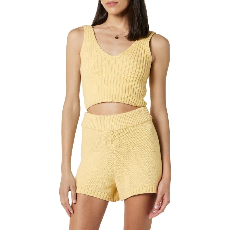 Sylvie Double V-Neck Textured Rib Cropped Sweater Tank