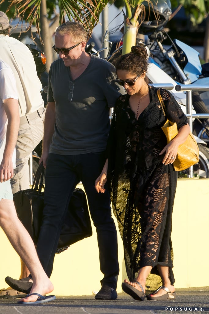 Salma Hayek and Francois-Henri Pinault stayed close in St. Barts on Friday.