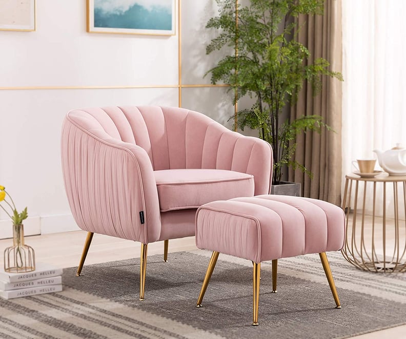 For Pink-Lovers: Artechworks Velvet Modern Tub Barrel Arm Chair