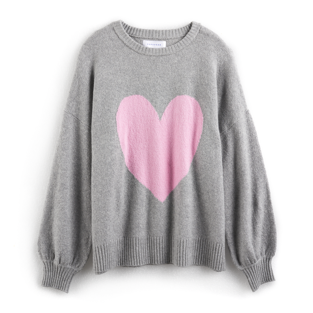 Gray Heart Balloon-Sleeve Sweater