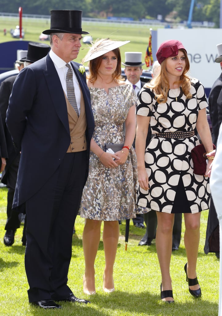 Andrew, Eugenie, and Beatrice attended Derby Day festivities in 2013.