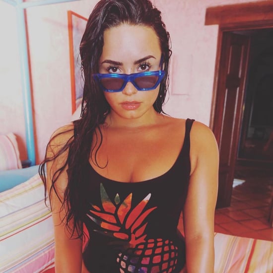 Demi Lovato Wearing Black Pineapple-Print One-Piece