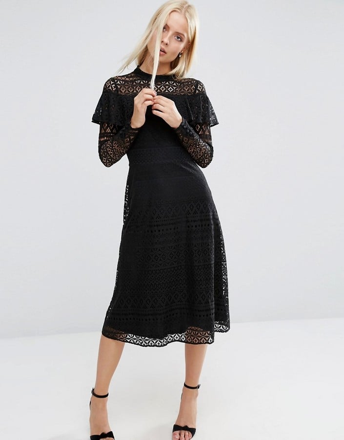 ASOS High Neck Ruffle Lace Midi Dress ($91)