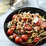 Courgette Noodles With Cherry Tomatoes and Garlic Cream Sauce
