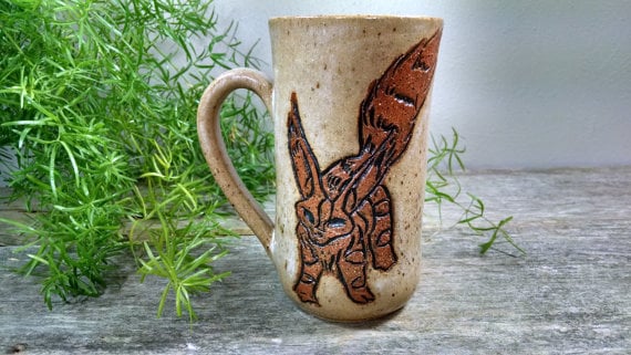 Hand-Thrown Waxy White Fox Squirrel Mug