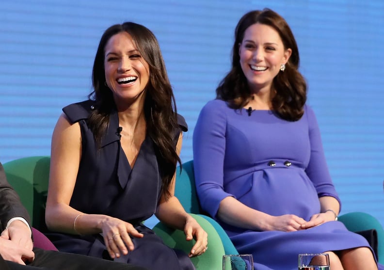 LONDON, ENGLAND - FEBRUARY 28: Meghan Markle and Catherine, Duchess of Cambridge attend the first annual Royal Foundation Forum held at Aviva on February 28, 2018 in London, England. Under the theme 'Making a Difference Together', the event will showcase 