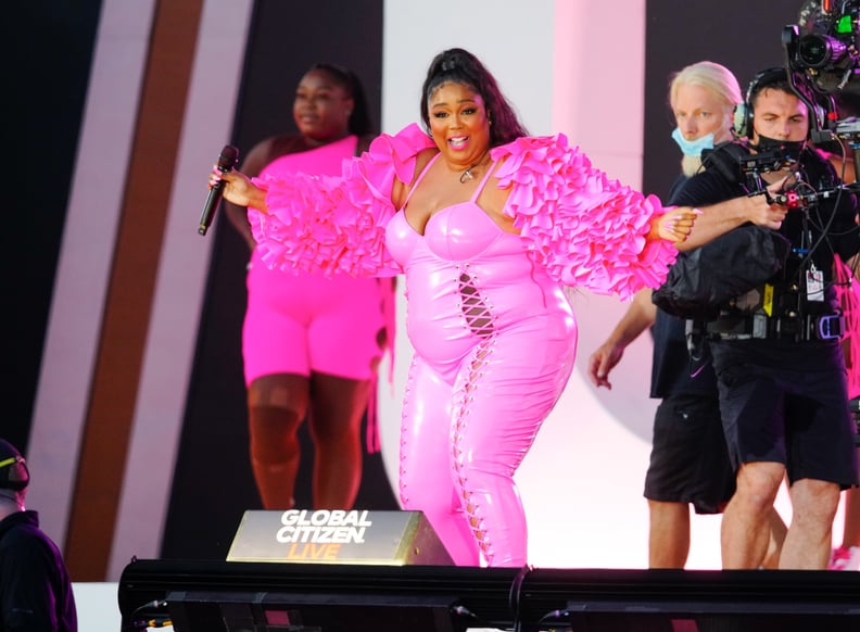 Lizzo dons a sparkly pink bodysuit as she storms the stage during her  Special Tour in Detroit