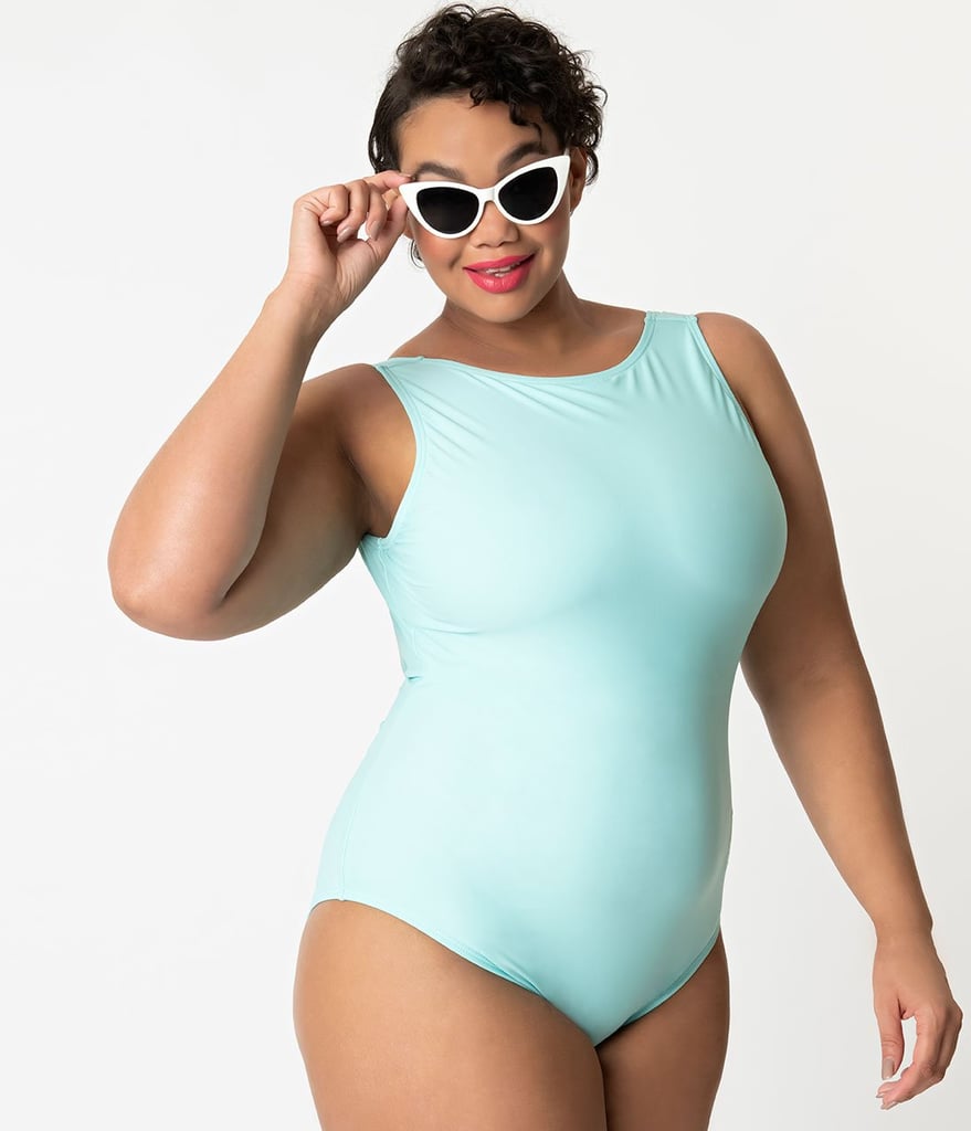 Barbie x Unique Vintage Plus Size Light Blue Malibu Barbie Swimsuit