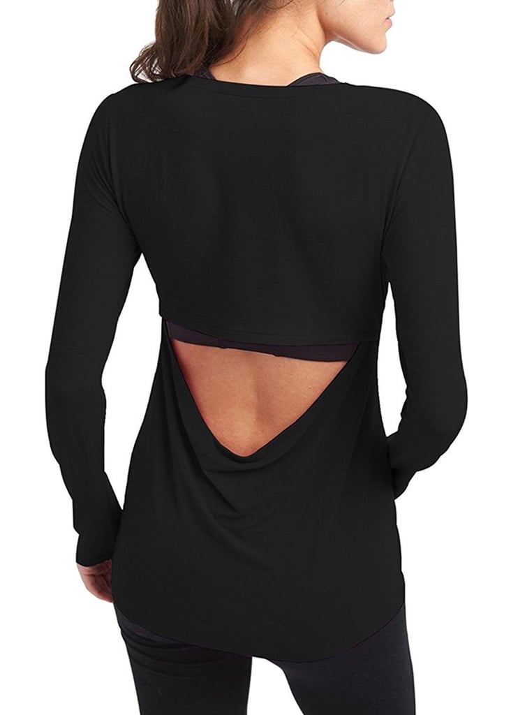 Mippo Women's Long Sleeve Backless Workout Shirt Open Back