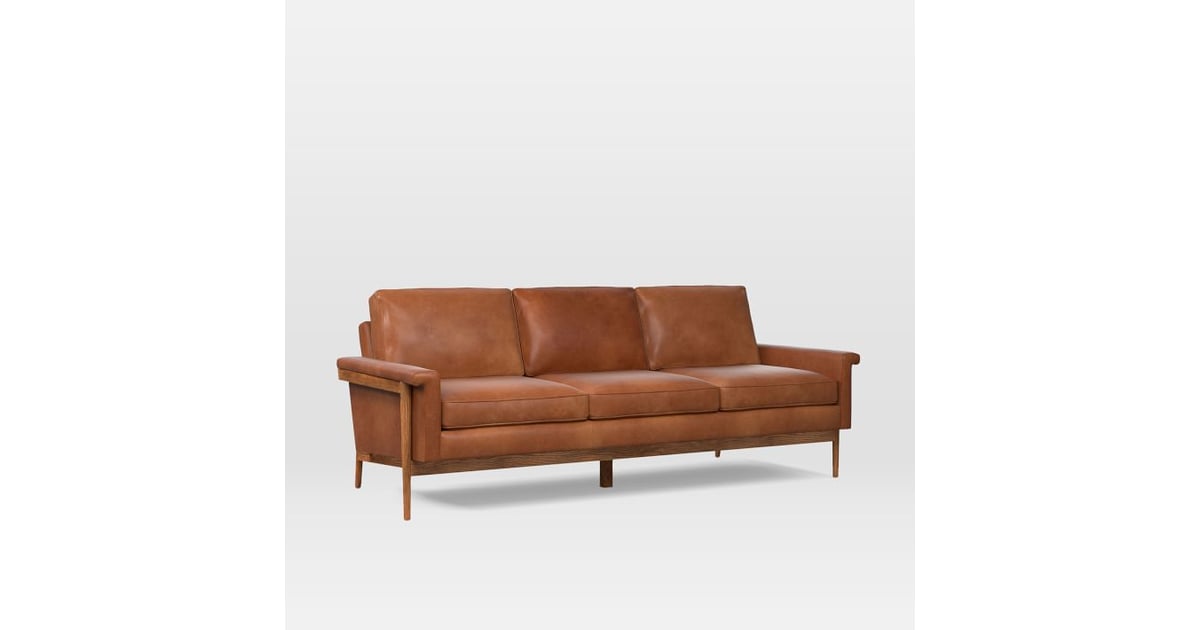 leon wood frame leather sofa