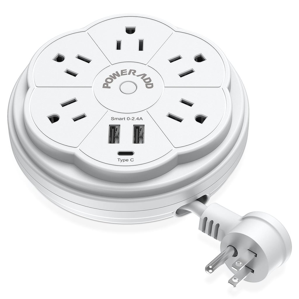 Poweradd Travel Power Strip 5 Outlet Surge Protector