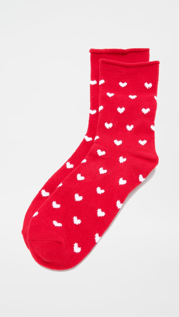Plush Heart Rolled Fleece Socks