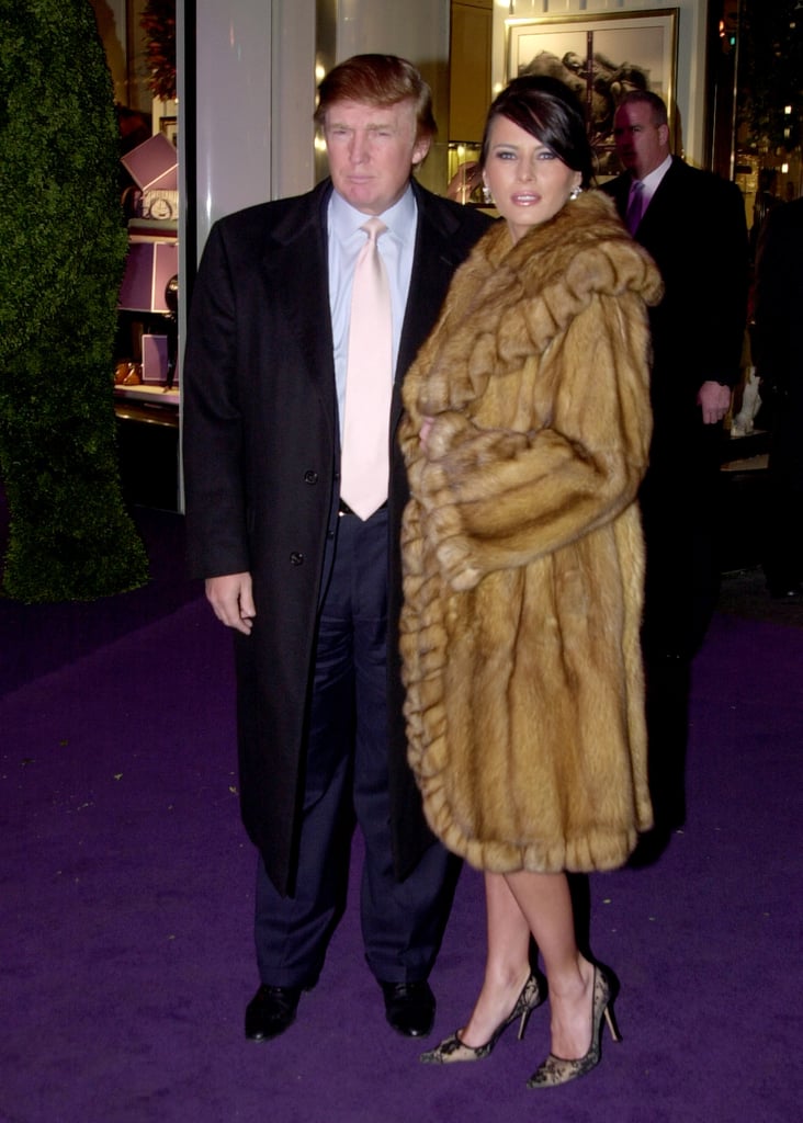 Melania's lavish furry coat stood out at the Asprey flagship store opening in 2003.