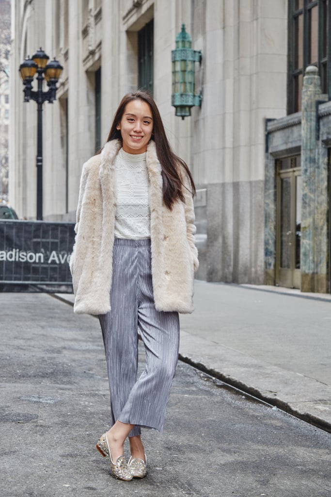 On Assistant Editor Marina Liao: Topshop pants and Jeffrey Campbell loafers