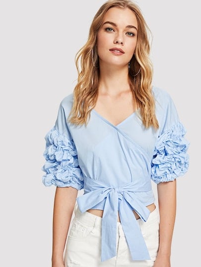 Shein Petal Applique Belted Top