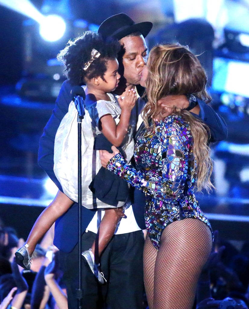 Aug. 24: After Beyoncé's 16-minute performance at the MTV VMAs, Jay Z and Blue Ivy take the stage to present her with the MTV Video Vanguard Award. The couple shared a sweet kiss in front of the audience and during her acceptance speech, Beyoncé referred to Jay as "my beloved." Beyoncé later shared a clip of her kiss with Jay Z on Instagram.
Aug. 27: A tipster sent a nine-second video to Gawker showing Beyoncé and Jay Z (who can be seen carrying Blue) smooching backstage before Beyoncé's VMAs performance.
