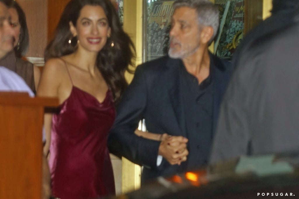Amal Clooney Red Slip Dress at Jennifer Aniston's Party 2019