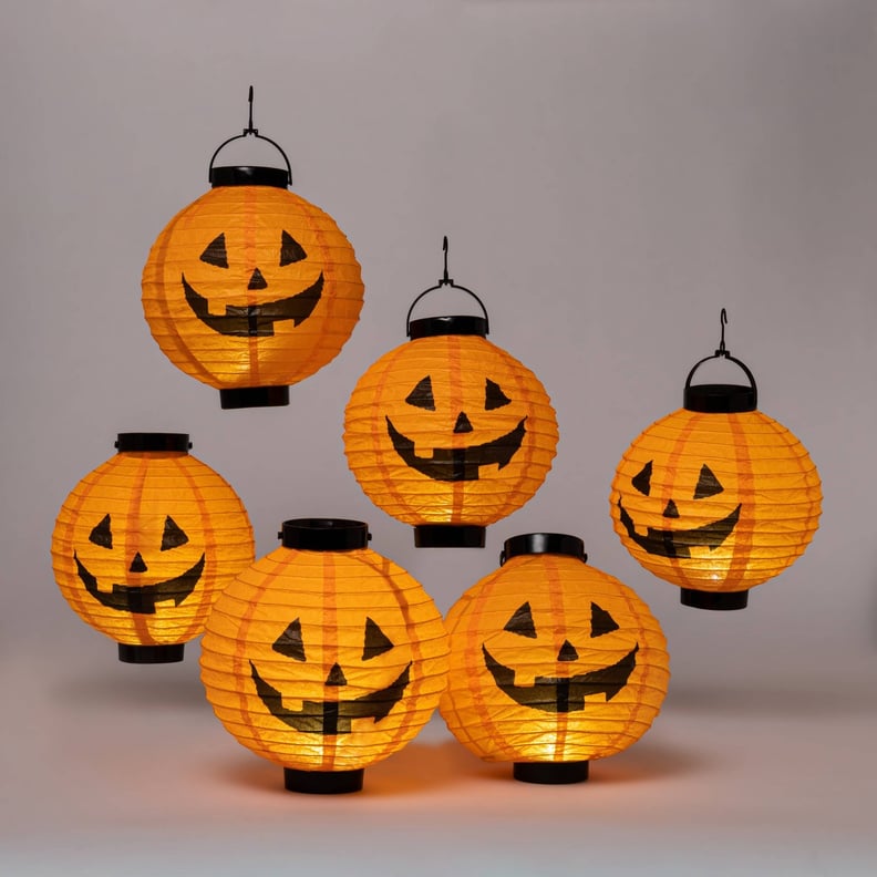 For Ambiance: Paper Lantern With Pumpkin Design Cool White LED Bulbs Halloween Party Decoration