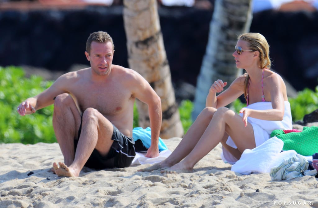 Chris and Gwyneth warmed up on the beach.